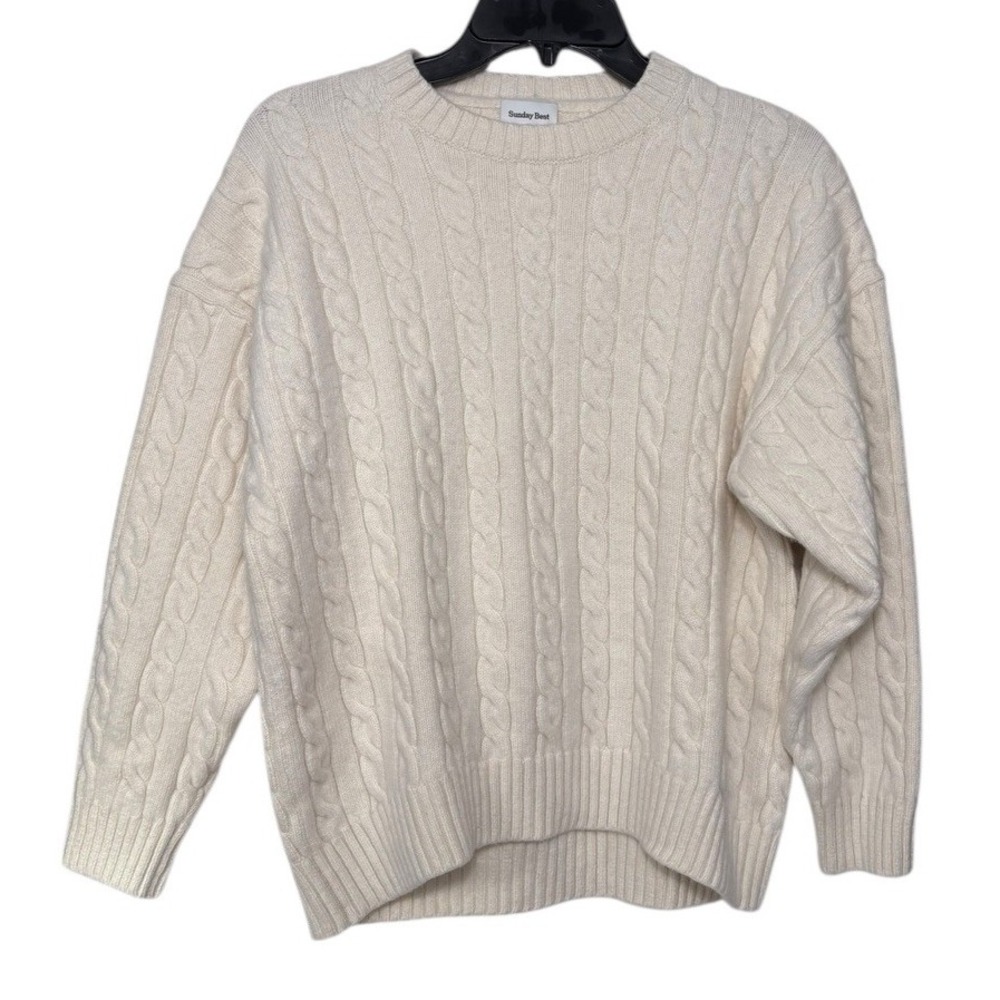 Sunday Best Cable‎ Knit Wool Blend Sweater Ivory Women's Size Small Fisherman